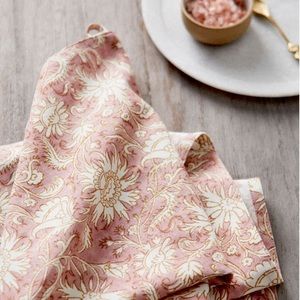 Anthropologie Terrain Cream & Rose Floral Block Printed Tea Dish Towel New 🌸🌿